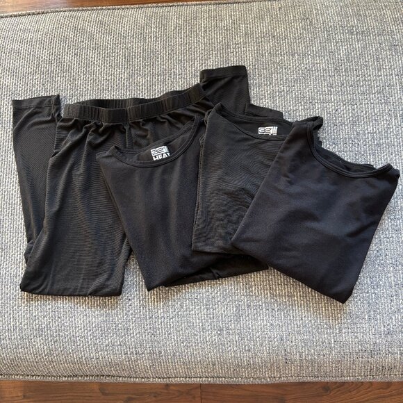 ❄️ 32 Degrees Kids Black Heat Base Layer Set - 3 Tops + 1 Legging - Youth Medium - Picture 1 of 4